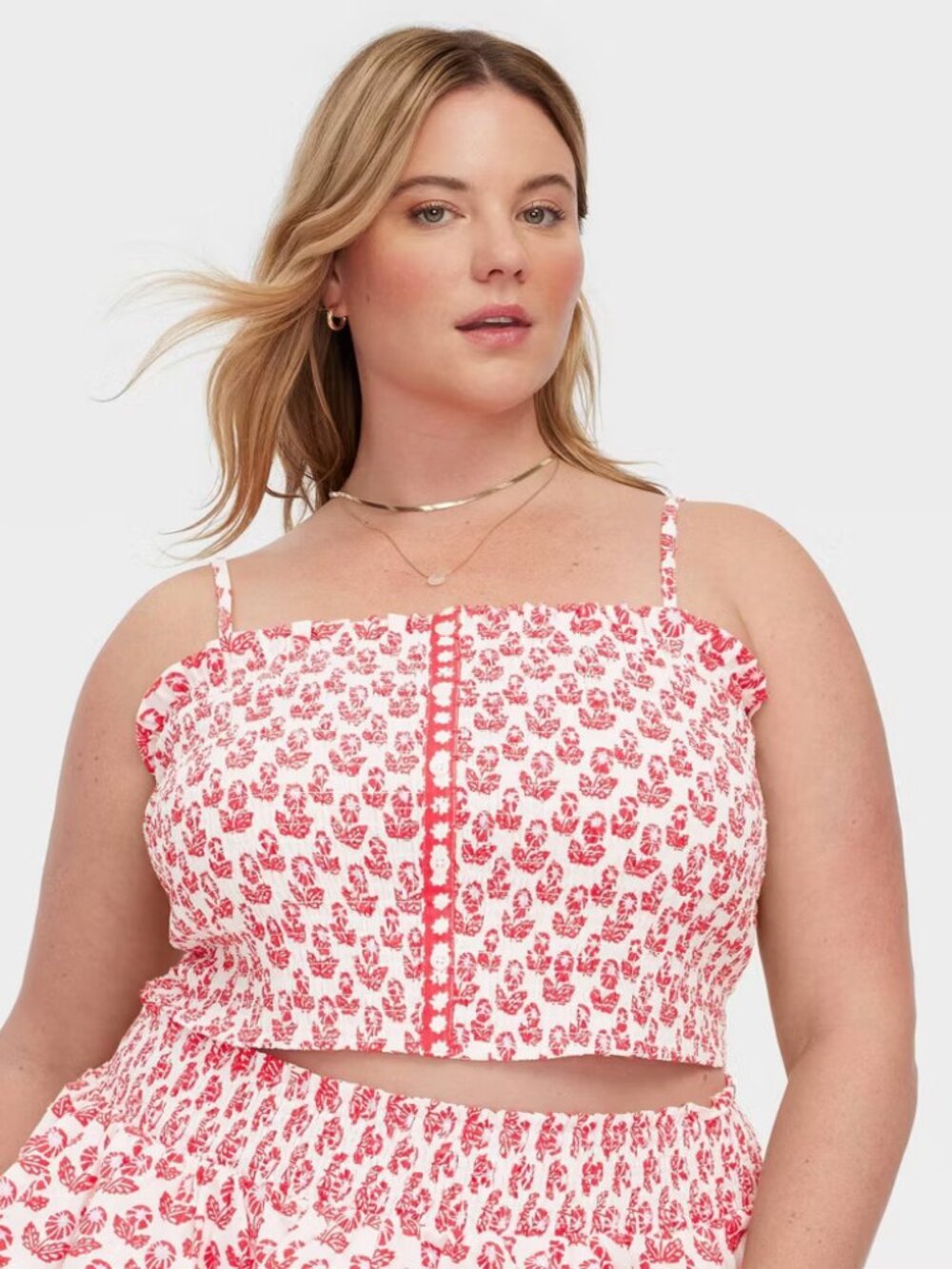 NWT Roller Rabbit x Target white red lavender floral smocked cropped tank top